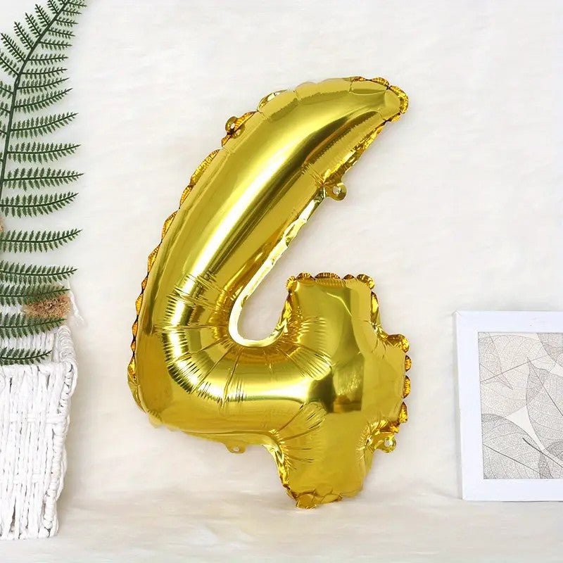 Balon din Folie, Cifra 4, 81 cm, Pentru Aer sau Heliu, Bulk, Auriu
