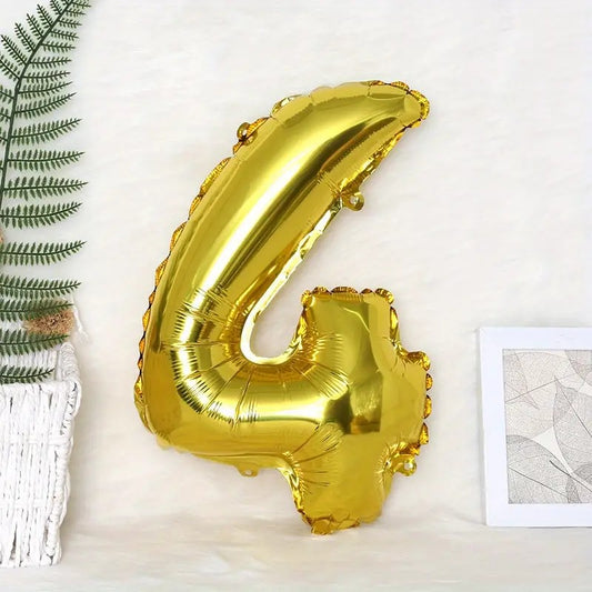 Balon din Folie, Cifra 4, 81 cm, Pentru Aer sau Heliu, Bulk, Auriu
