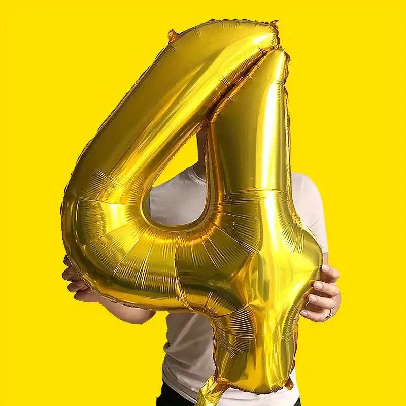 Balon din Folie, Cifra 4, 81 cm, Pentru Aer sau Heliu, Bulk, Auriu