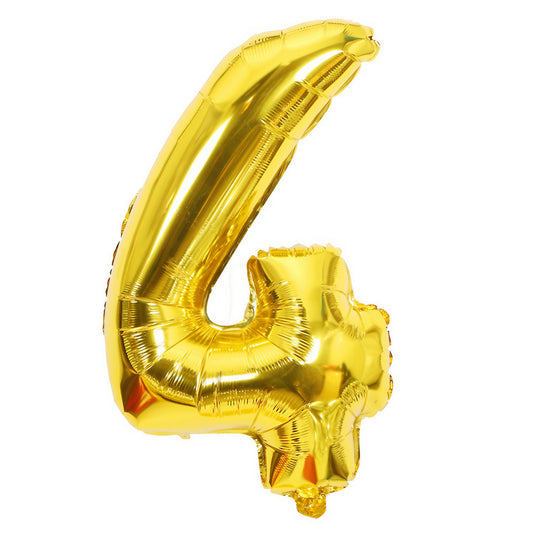 Balon din Folie, Cifra 4, 81 cm, Pentru Aer sau Heliu, Bulk, Auriu