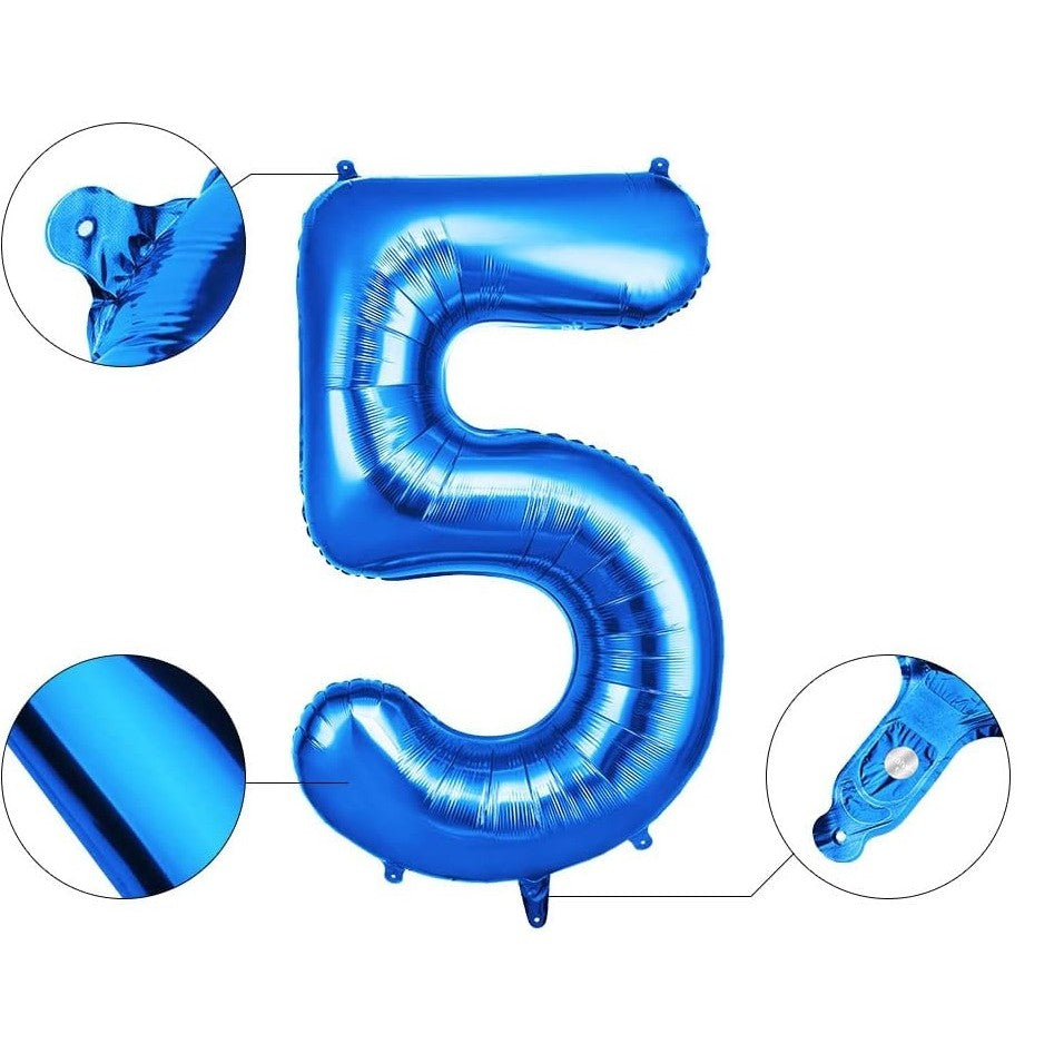 Balon din Folie, Cifra 5, 81 cm, Pentru Aer sau Heliu, Bulk, Albastru