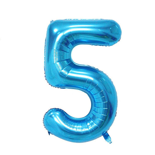 Balon din Folie, Cifra 5, 81 cm, Pentru Aer sau Heliu, Bulk, Albastru