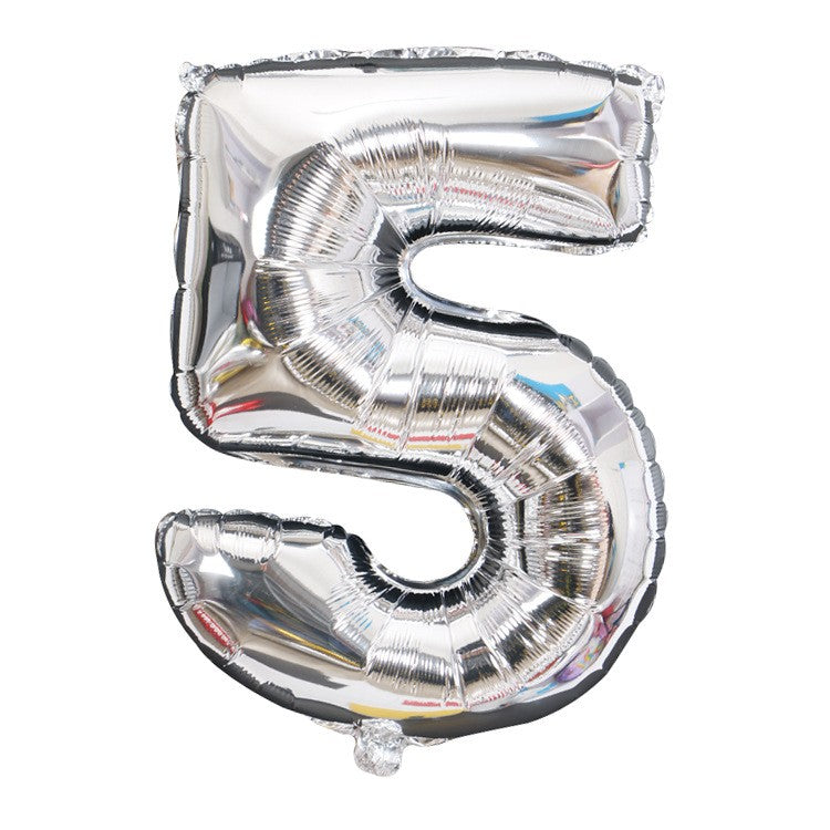 Balon din Folie, Cifra 5, 81 cm, Pentru Aer sau Heliu, Bulk, Argintiu