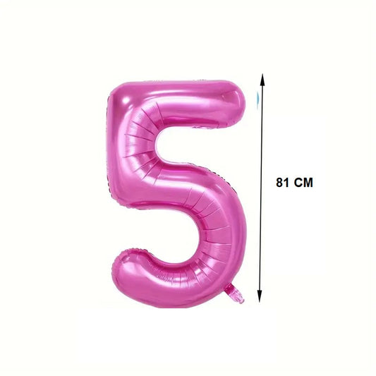 Balon din Folie, Cifra 5, 81 cm, Pentru Aer sau Heliu, Bulk, Mov