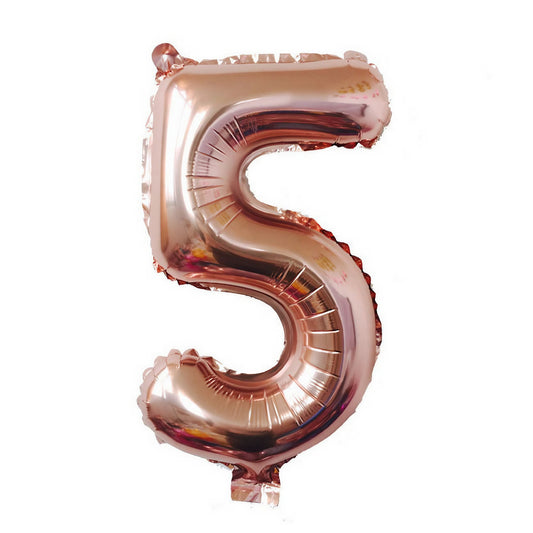 Balon din Folie, Cifra 5, 81 cm, Pentru Aer sau Heliu, Bulk, Roz Auriu