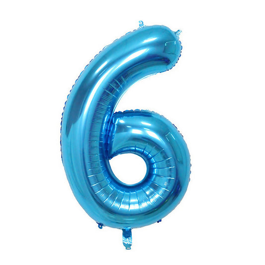 Balon din Folie, Cifra 6, 81 cm, Pentru Aer sau Heliu, Bulk, Albastru