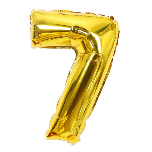 Balon din Folie, Cifra 7, 81 cm, Pentru Aer sau Heliu, Bulk, Auriu
