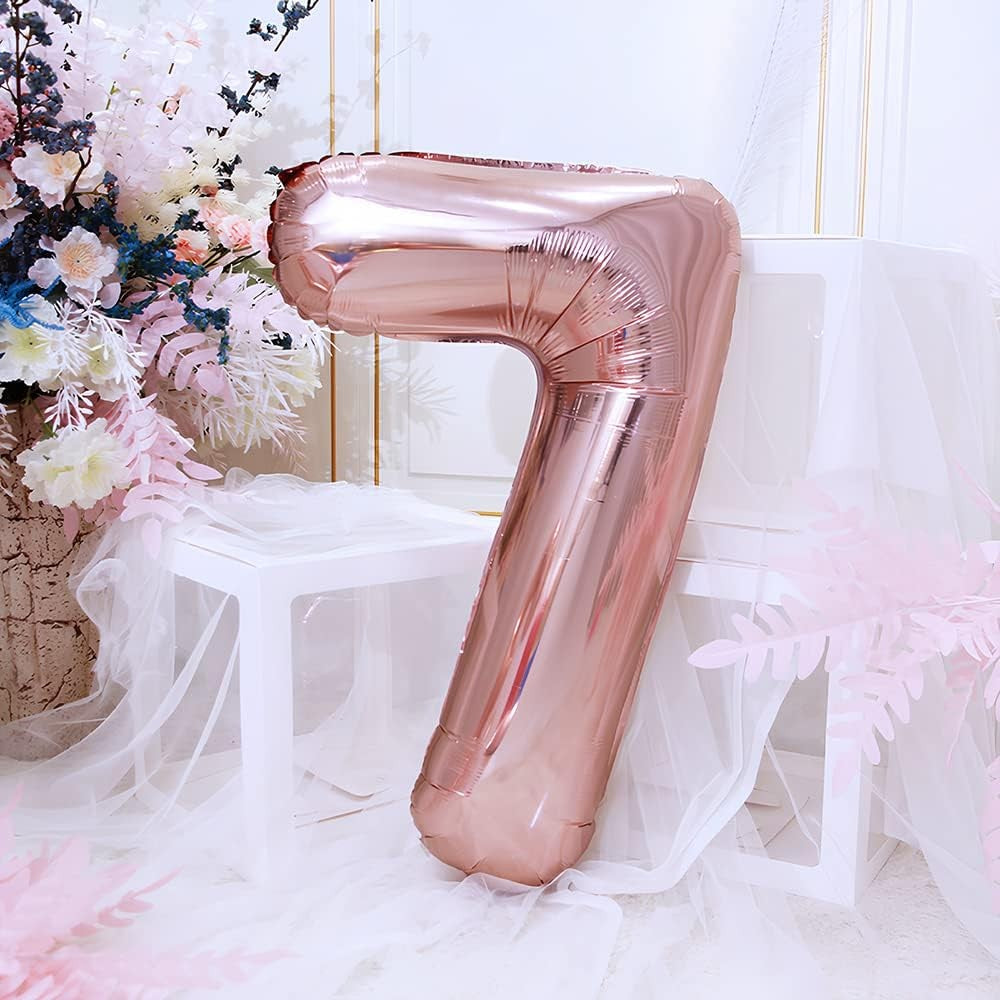 Balon din Folie, Cifra 7, 81 cm, Pentru Aer sau Heliu, Bulk, Roz Auriu