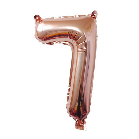 Balon din Folie, Cifra 7, 81 cm, Pentru Aer sau Heliu, Bulk, Roz Auriu