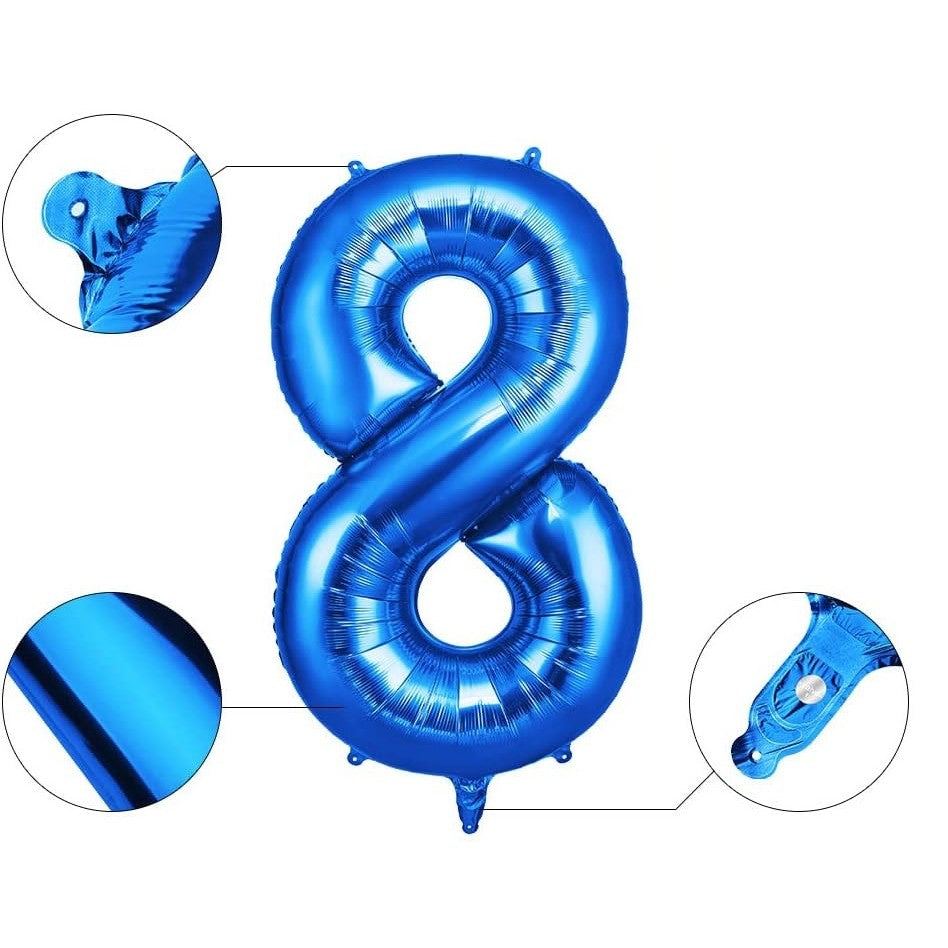 Balon din Folie, Cifra 8, 81 cm, Pentru Aer sau Heliu, Bulk, Albastru