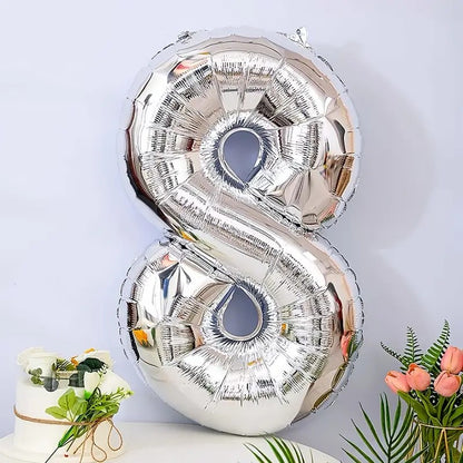 Balon din Folie, Cifra 8, 81 cm, Pentru Aer sau Heliu, Bulk, Argintiu
