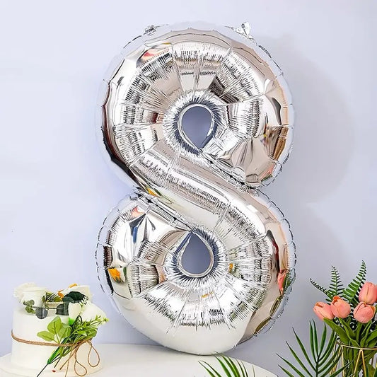 Balon din Folie, Cifra 8, 81 cm, Pentru Aer sau Heliu, Bulk, Argintiu