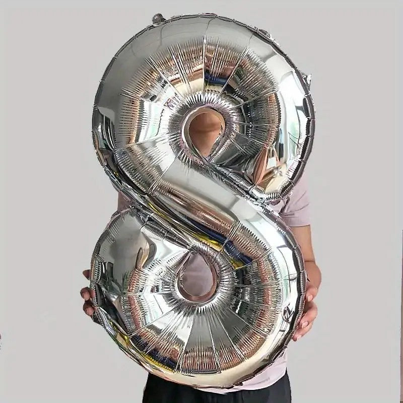Balon din Folie, Cifra 8, 81 cm, Pentru Aer sau Heliu, Bulk, Argintiu