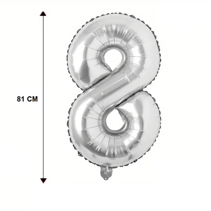 Balon din Folie, Cifra 8, 81 cm, Pentru Aer sau Heliu, Bulk, Argintiu