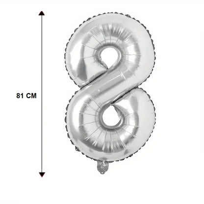 Balon din Folie, Cifra 8, 81 cm, Pentru Aer sau Heliu, Bulk, Argintiu