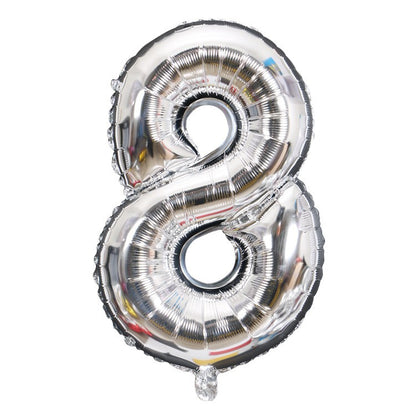 Balon din Folie, Cifra 8, 81 cm, Pentru Aer sau Heliu, Bulk, Argintiu