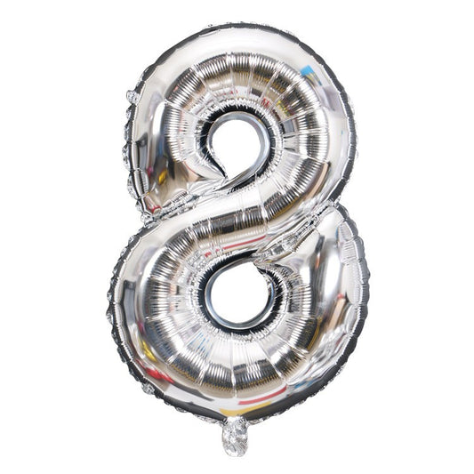 Balon din Folie, Cifra 8, 81 cm, Pentru Aer sau Heliu, Bulk, Argintiu