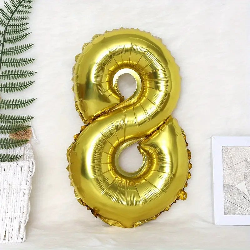 Balon din Folie, Cifra 8, 81 cm, Pentru Aer sau Heliu, Bulk, Auriu