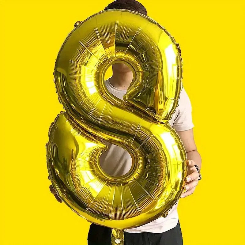 Balon din Folie, Cifra 8, 81 cm, Pentru Aer sau Heliu, Bulk, Auriu