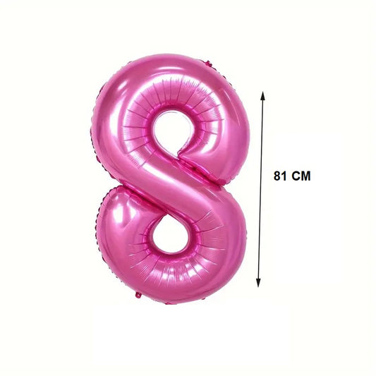 Balon din Folie, Cifra 8, 81 cm, Pentru Aer sau Heliu, Bulk, Roz