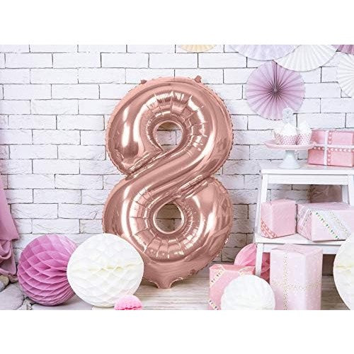 Balon din Folie, Cifra 8, 81 cm, Pentru Aer sau Heliu, Bulk, Roz Auriu