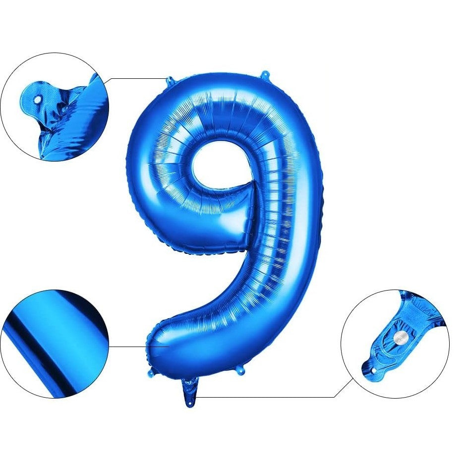 Balon din Folie, Cifra 9, 81 cm, Pentru Aer sau Heliu, Bulk, Albastru