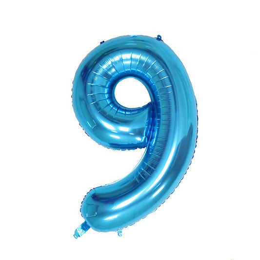 Balon din Folie, Cifra 9, 81 cm, Pentru Aer sau Heliu, Bulk, Albastru