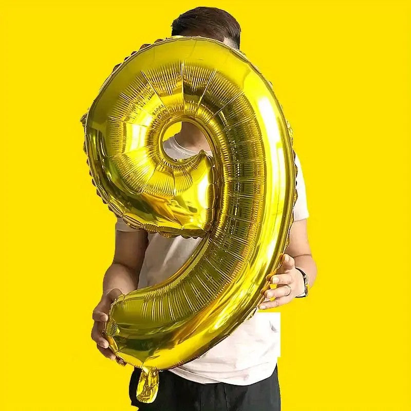 Balon din Folie, Cifra 9, 81 cm, Pentru Aer sau Heliu, Bulk, Auriu