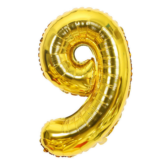 Balon din Folie, Cifra 9, 81 cm, Pentru Aer sau Heliu, Bulk, Auriu