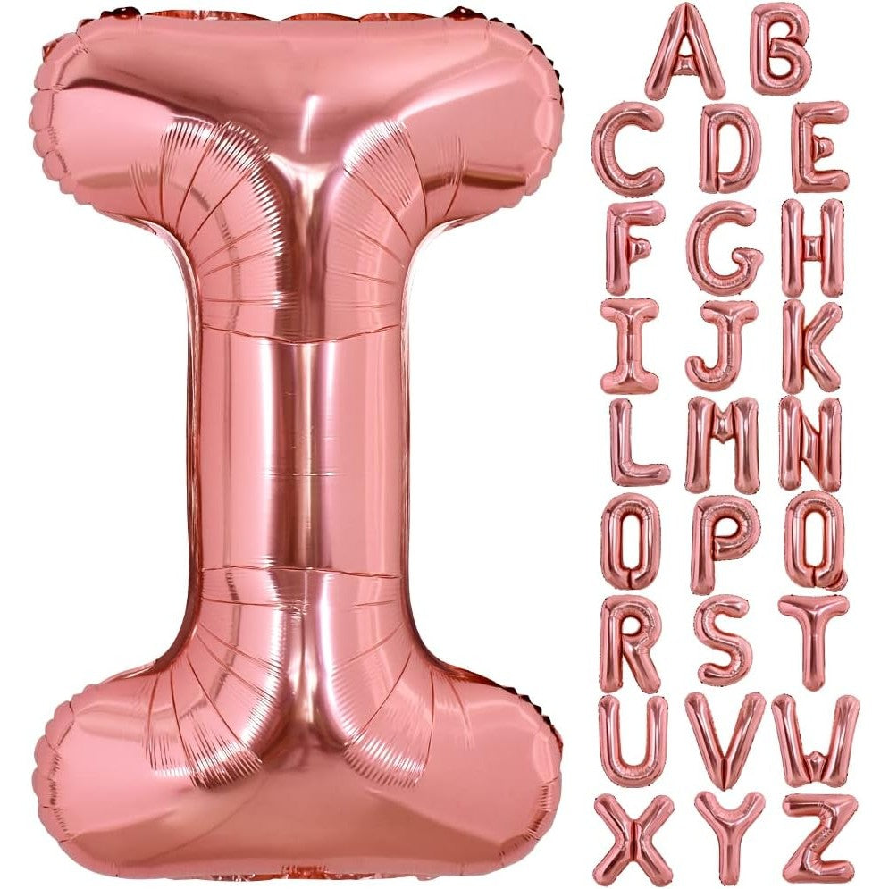 Balon Folie Metalizata Litera I, 100 cm, Umflati cu Heliu sau Aer, Ambalaj Individual, Pai inclus, Rose Gold