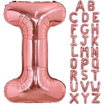 Balon Folie Metalizata Litera I, 100 cm, Umflati cu Heliu sau Aer, Ambalaj Individual, Pai inclus, Rose Gold