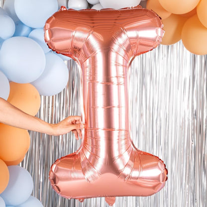 Balon Folie Metalizata Litera I, 100 cm, Umflati cu Heliu sau Aer, Ambalaj Individual, Pai inclus, Rose Gold