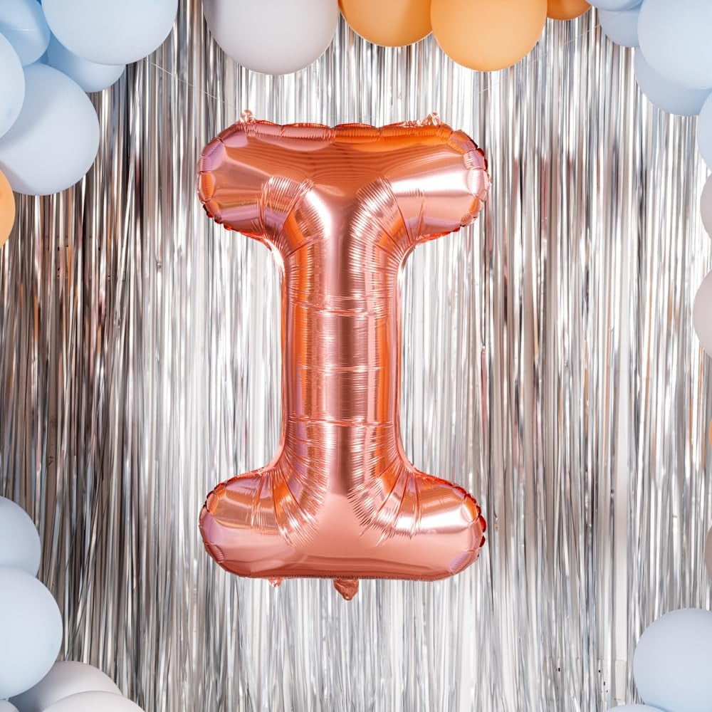 Balon Folie Metalizata Litera I, 100 cm, Umflati cu Heliu sau Aer, Ambalaj Individual, Pai inclus, Rose Gold