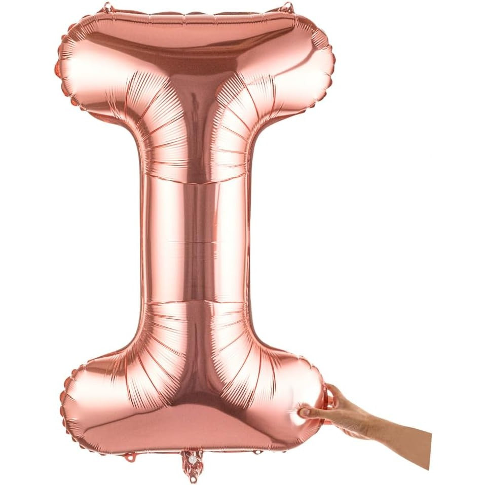Balon Folie Metalizata Litera I, 100 cm, Umflati cu Heliu sau Aer, Ambalaj Individual, Pai inclus, Rose Gold