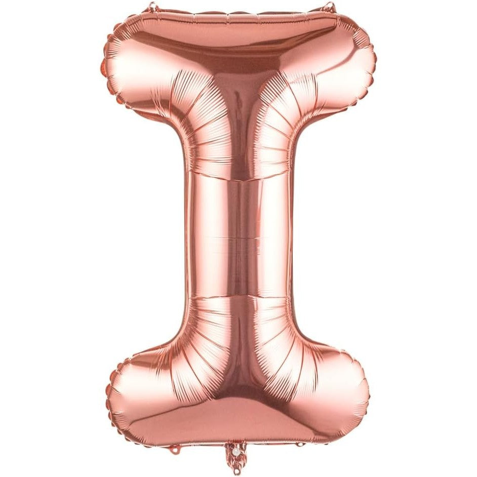 Balon Folie Metalizata Litera I, 100 cm, Umflati cu Heliu sau Aer, Ambalaj Individual, Pai inclus, Rose Gold