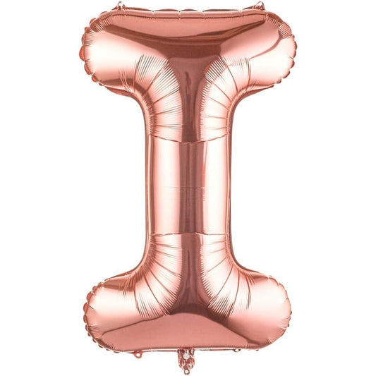 Balon Folie Metalizata Litera I, 100 cm, Umflati cu Heliu sau Aer, Ambalaj Individual, Pai inclus, Rose Gold