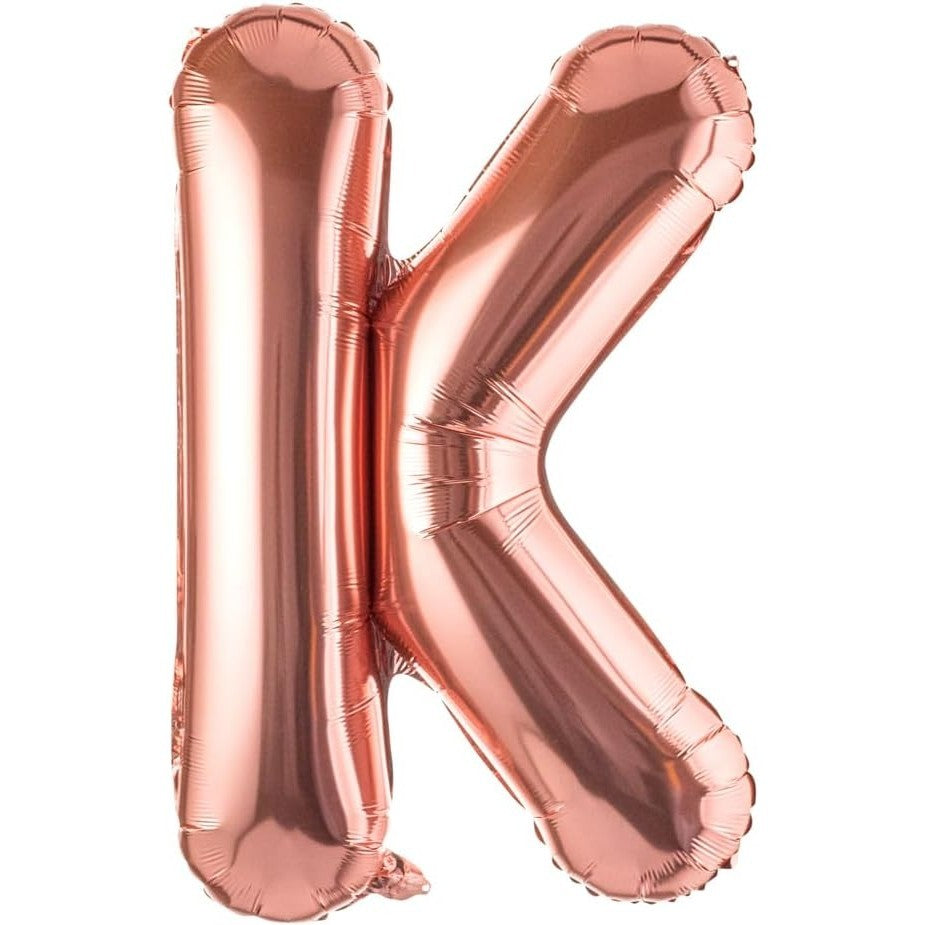 Balon Folie Metalizata Litera K, 100 cm, Umflati cu Heliu sau Aer, Ambalaj Individual, Pai inclus, Rose Gold