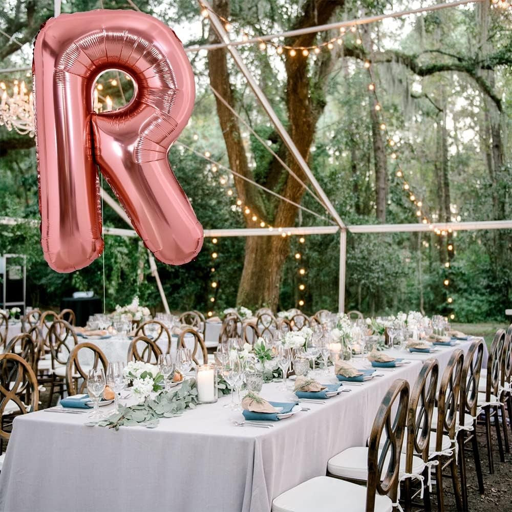 Balon Folie Metalizata Litera R, 100 cm, Umflati cu Heliu sau Aer, Ambalaj Individual, Pai inclus, Rose Gold
