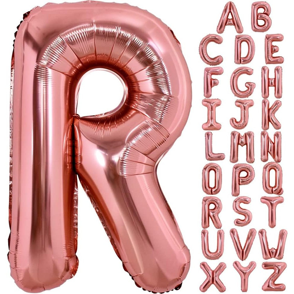 Balon Folie Metalizata Litera R, 100 cm, Umflati cu Heliu sau Aer, Ambalaj Individual, Pai inclus, Rose Gold