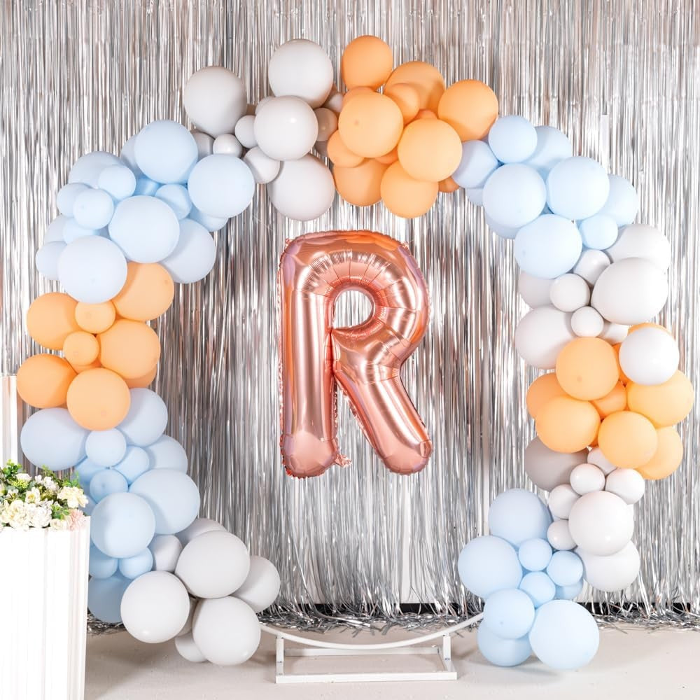 Balon Folie Metalizata Litera R, 100 cm, Umflati cu Heliu sau Aer, Ambalaj Individual, Pai inclus, Rose Gold