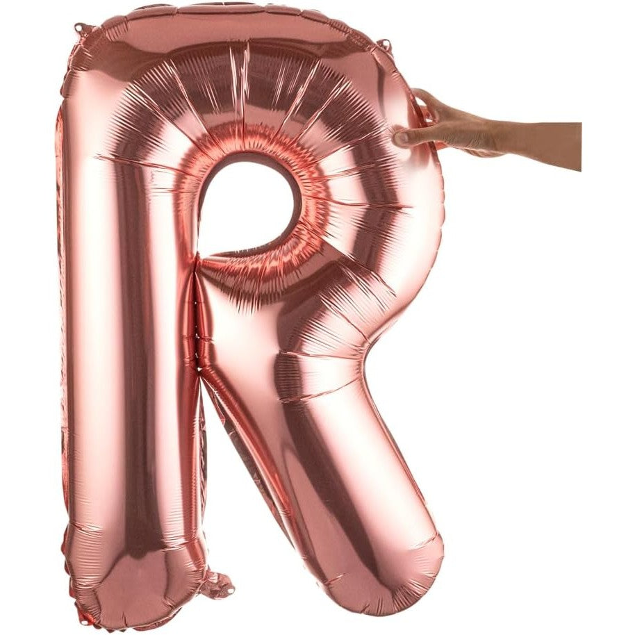 Balon Folie Metalizata Litera R, 100 cm, Umflati cu Heliu sau Aer, Ambalaj Individual, Pai inclus, Rose Gold