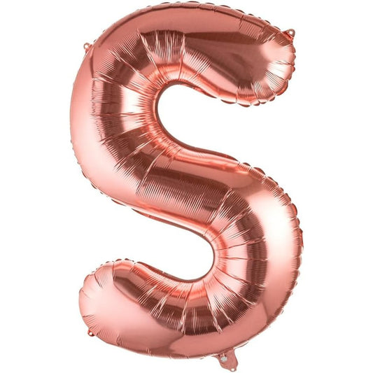 Balon Folie Metalizata Litera S, 100 cm, Umflati cu Heliu sau Aer, Ambalaj Individual, Pai inclus, Rose Gold