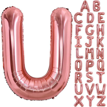 Balon Folie Metalizata Litera U, 100 cm, Umflati cu Heliu sau Aer, Ambalaj Individual, Pai inclus, Rose Gold