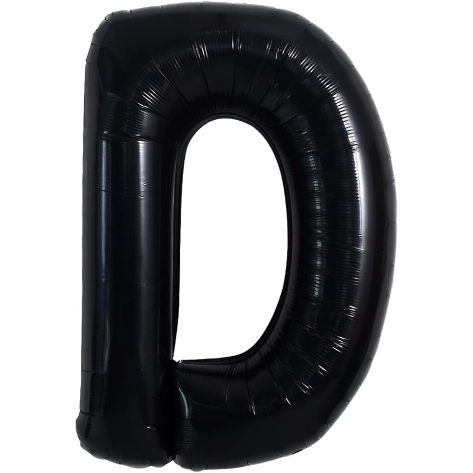 Balon din folie metalizata, 40 cm, Balon Folie Metalizata Litera D, 40 cm, Umflati cu Heliu sau Aer, Ambalaj Individual, Pai inclus, Negru, Litera D