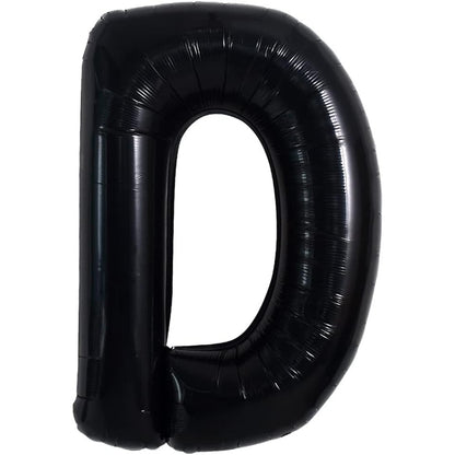 Balon din folie metalizata, 40 cm, Balon Folie Metalizata Litera D, 40 cm, Umflati cu Heliu sau Aer, Ambalaj Individual, Pai inclus, Negru, Litera D