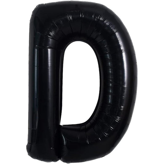 Balon din folie metalizata, 40 cm, Balon Folie Metalizata Litera D, 40 cm, Umflati cu Heliu sau Aer, Ambalaj Individual, Pai inclus, Negru, Litera D