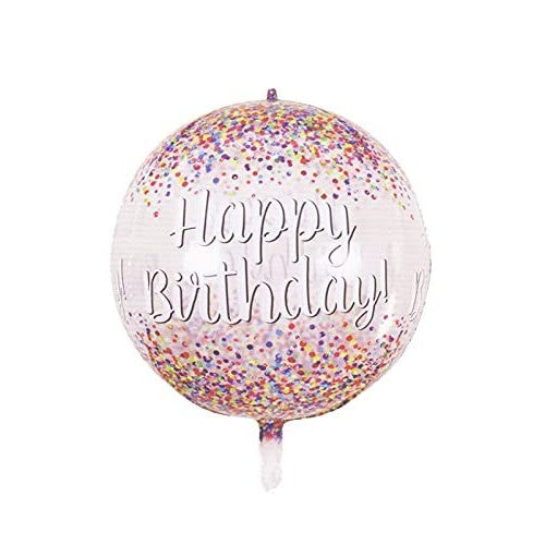 Balon din Folie Metalizata, Figurina Rotunda 4D, Model Happy Birthday, Tema Aniversare, 24 x 63 cm, Ambalaj Individual, Pai inclus, Umflare cu Aer sau Heliu, Maro