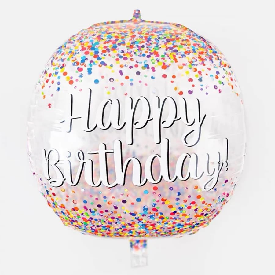 Balon din Folie Metalizata, Figurina Rotunda 4D, Model Happy Birthday, Tema Aniversare, 24 x 63 cm, Ambalaj Individual, Pai inclus, Umflare cu Aer sau Heliu, Maro