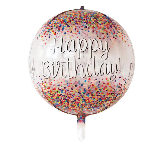 Balon din Folie Metalizata, Figurina Rotunda 4D, Model Happy Birthday, Tema Aniversare, 24 x 63 cm, Ambalaj Individual, Pai inclus, Umflare cu Aer sau Heliu, Maro