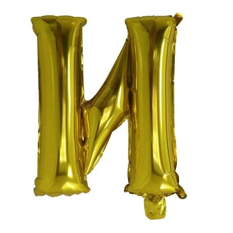 Balon Folie Metalizata Litera N, 80 cm, Umflati cu Heliu sau Aer, Ambalaj Individual, Pai inclus, Auriu
